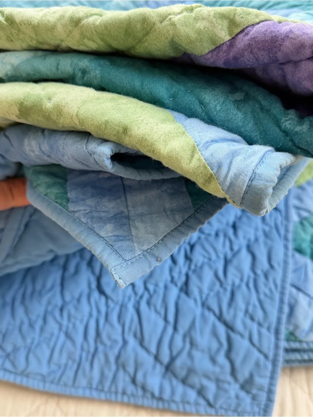 Vintage Pastel Patchwork Cotton  Queen Quilt – 85” x 90”